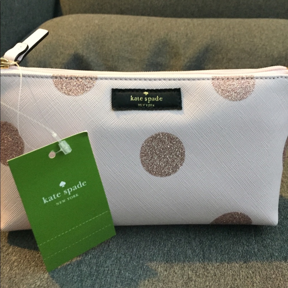 NWT kate spade pink polka dot makeup bag